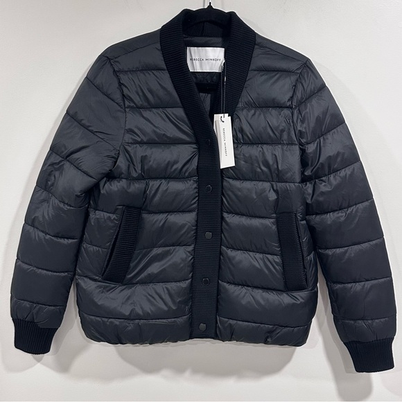 Rebecca Minkoff Jackets & Blazers - REBECA MINKOFF Women's Black Water Resistant Ribber Trim Puffer Jacket Sz S NWT